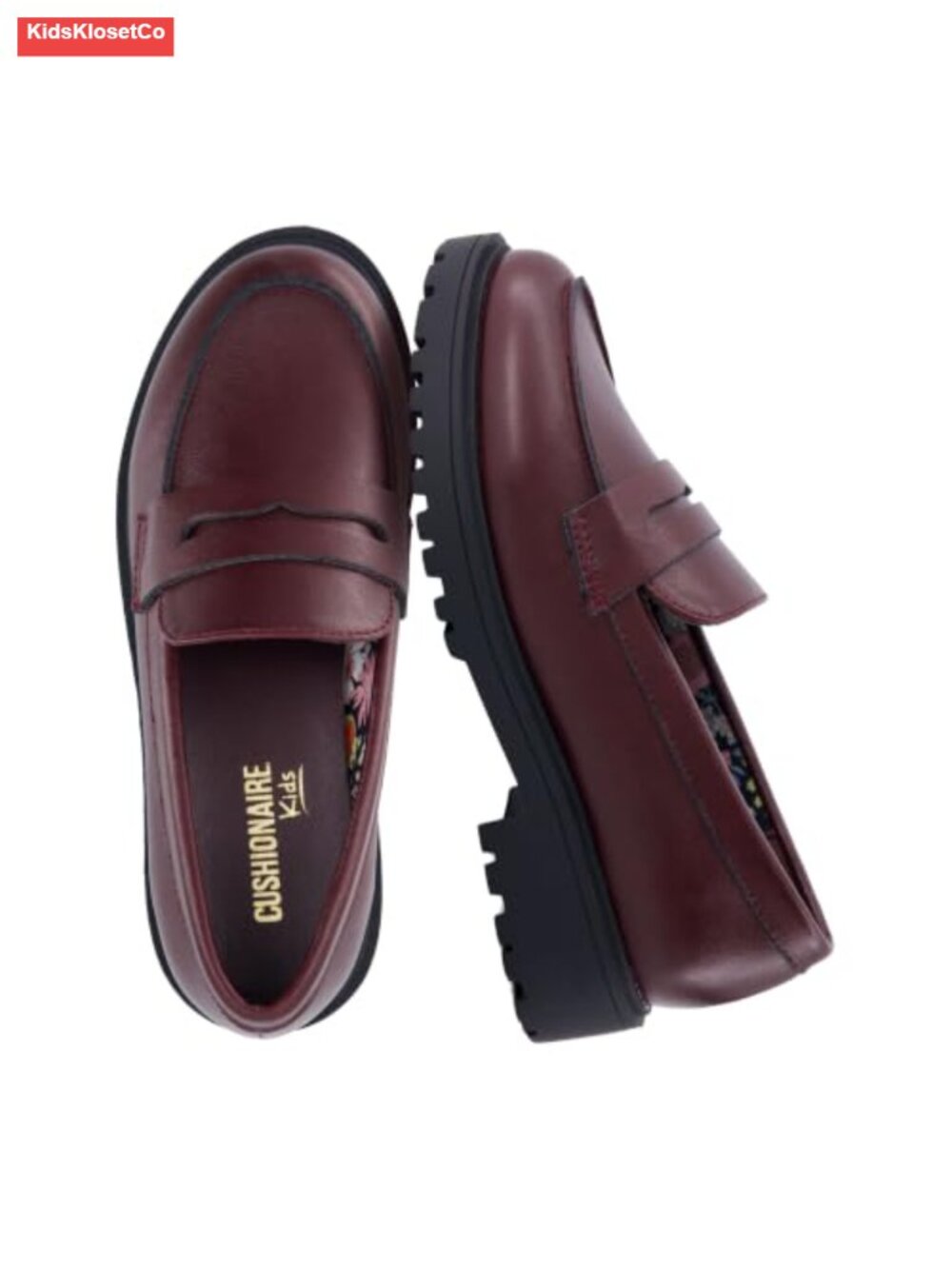 Girls Penny Loafer School Shoes Faux Leather Chunky Lug Slip-On